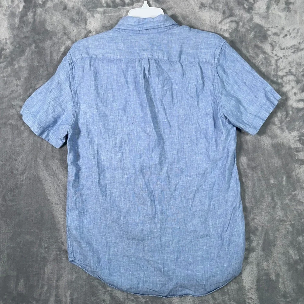 J Crew Baird McNutt 100% Linen Shirt Mens Small Button Down Blue Short Sleeve